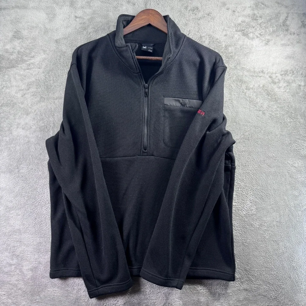 Spyder Core Mens Large 1/4 Zip Pullover Jacket Black Knit Sweater Fleece Lining
